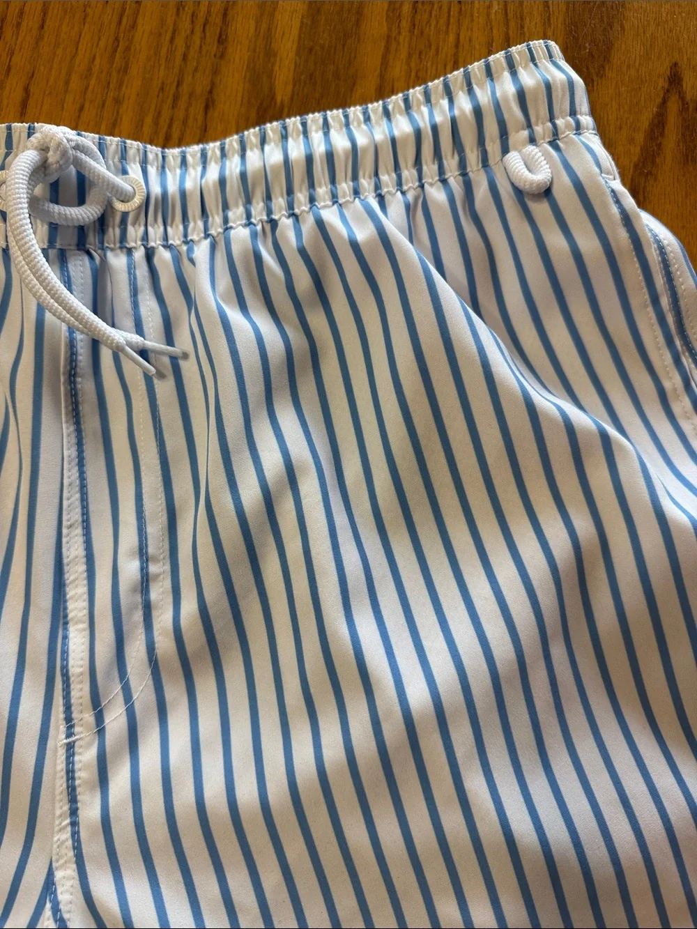 Men's Light Blue & White Striped Swim Trunks